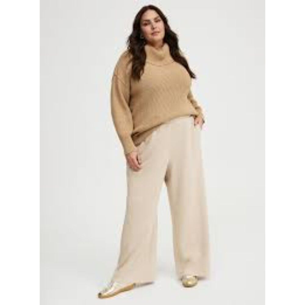Torrid High-Rise Wide Leg Cozy Fleece Pant In Beige Plus Size 1x